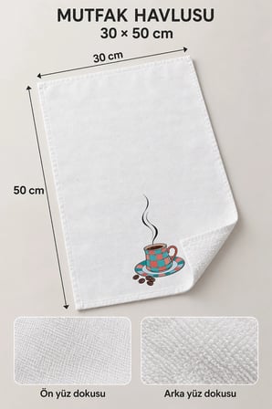 Valerine Life El Kurulama Havlusu 30x50cm Mutfak, Fırın için Pamuklu Emici Ekoseli Fincan
