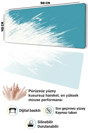 SonicTouch Klavye Mousepad 40x90cm Dikişsiz Pürüzsüz Sıvı Geçirmez Kaymaz Taban Turkuaz Geçiş