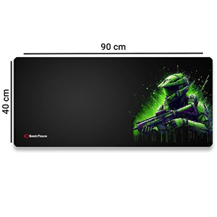 SonicTouch UltraGrand Siyah ve Neon Yeşili Soldier Dikişsiz Xxl Gaming Oyuncu Masaüstü Klavye Mouse Pad 40x90Cm