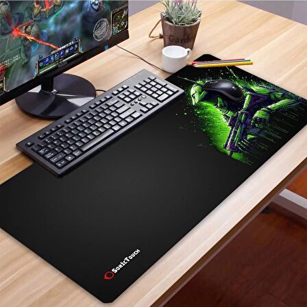 SonicTouch UltraGrand Siyah ve Neon Yeşili Soldier Dikişsiz Xxl Gaming Oyuncu Masaüstü Klavye Mouse Pad 40x90Cm