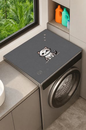 Valerine Life Çamaşır Kurutma Makinesi Üstü Düzenleyici Matı Sıvı Geçirmez Örtü   Pati ve Yumak