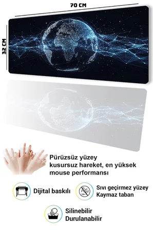 SonicTouch Klavye Mousepad 32x70cm Dikişsiz Pürüzsüz Sıvı Geçirmez Kaymaz Taban Küresel Ağ