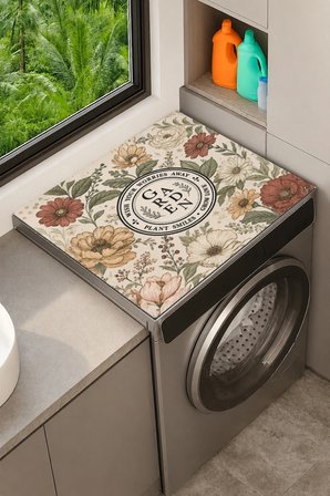 Valerine Life Çamaşır Kurutma Makinesi Üstü Düzenleyici Matı Örtü Vintage Garden Çiçekleri
