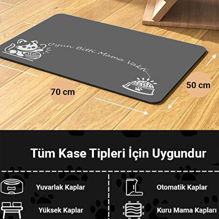 MAtGo Pati Oyun Bitti Mama Vakti Beslenme Matı Kaymaz Sıvı Geçirmez Kedi Köpek Mama Paspası 50x70cm