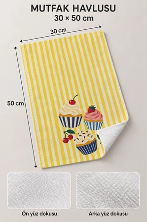 Valerine Life El Kurulama Havlusu 30x50cm Mutfak, Fırın için Pamuklu Emici Kek Şenliği
