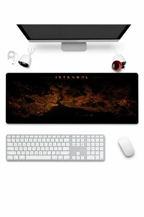 SonicTouch Klavye Mousepad 32x70cm Pürüzsüz Sıvı Geçirmez Kaymaz Taban istanbul Gece Haritası