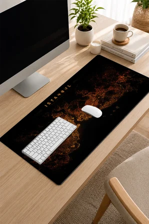 SonicTouch Klavye Mousepad 32x70cm Pürüzsüz Sıvı Geçirmez Kaymaz Taban istanbul Gece Haritası