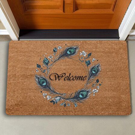 Valerine Life Göz Değmesin Tavus Kuşu Tüyü Welcome Kapı Önü Paspası 45x70cm