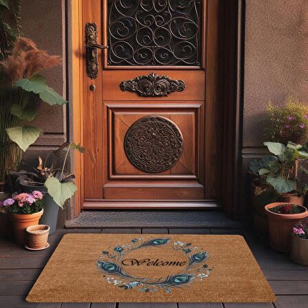 Valerine Life Göz Değmesin Tavus Kuşu Tüyü Welcome Kapı Önü Paspası 45x70cm