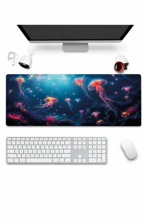 SonicTouch Klavye Mousepad 32x70cm Dikişsiz Pürüzsüz Sıvı Geçirmez Kaymaz Taban Işıltılı Derinlikler