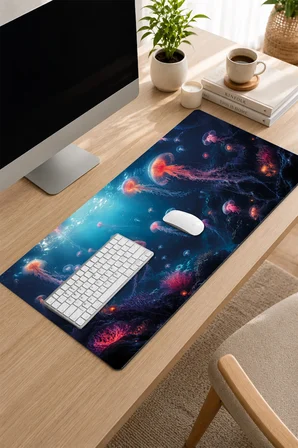 SonicTouch Klavye Mousepad 32x70cm Dikişsiz Pürüzsüz Sıvı Geçirmez Kaymaz Taban Işıltılı Derinlikler