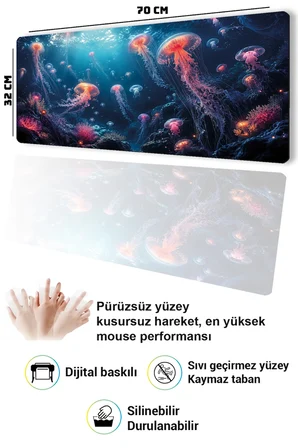 SonicTouch Klavye Mousepad 32x70cm Dikişsiz Pürüzsüz Sıvı Geçirmez Kaymaz Taban Işıltılı Derinlikler