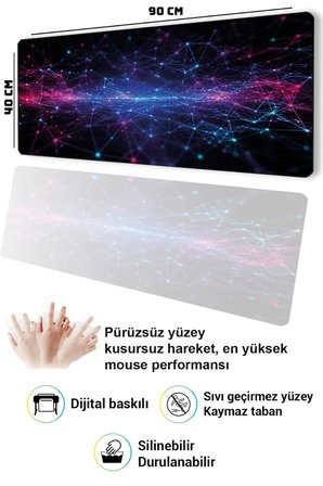 SonicTouch Klavye Mousepad 40x90cm Dikişsiz Pürüzsüz Sıvı Geçirmez Kaymaz Taban Siber Doku