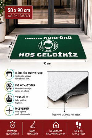 Valerine Life Kapı Önü Paspası 50x90cm Dijital Baskı Kaymaz Kişiye Firmaya Özel Berber Erkek Kuaförü