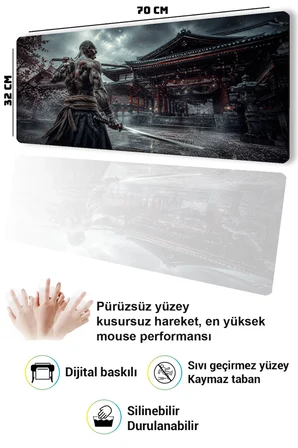 SonicTouch Klavye Mousepad 32x70cm Dikişsiz Pürüzsüz Sıvı Geçirmez Kaymaz Taban Tapınak Savaşçısı