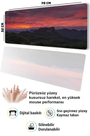 SonicTouch Klavye Mousepad 32x70cm Dikişsiz Pürüzsüz Sıvı Geçirmez Kaymaz Taban Kızıl Ufuk