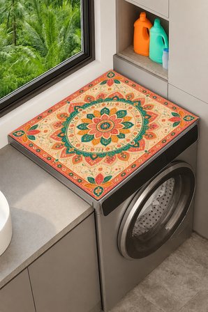 Valerine Life Çamaşır Kurutma Makinesi Üstü Düzenleyici Mat Sıvı Geçirmez Örtü Çiçekli Bohem Mandala
