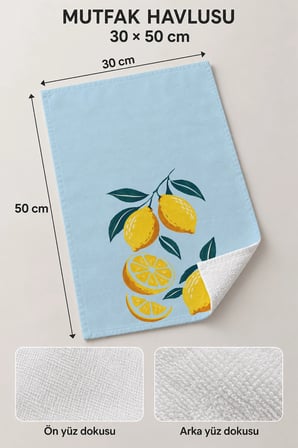 Valerine Life El Kurulama Havlusu 30x50cm Mutfak, Fırın için Pamuklu Emici Akdeniz Limonları