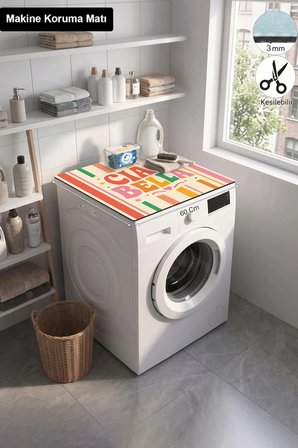 Valerine Life Çamaşır Kurutma Makinesi Üstü Düzenleyici Matı Sıvı Geçirmez Örtü Ciao Bella Ritmi