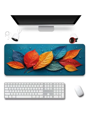 SonicTouch Klavye Mousepad 40x90cm Pürüzsüz Sıvı Geçirmez Kaymaz Taban Renkli Sonbahar Yaprakları