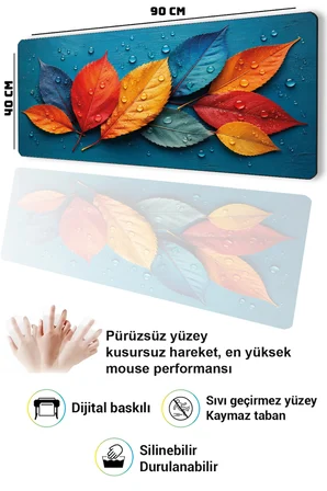 SonicTouch Klavye Mousepad 40x90cm Pürüzsüz Sıvı Geçirmez Kaymaz Taban Renkli Sonbahar Yaprakları