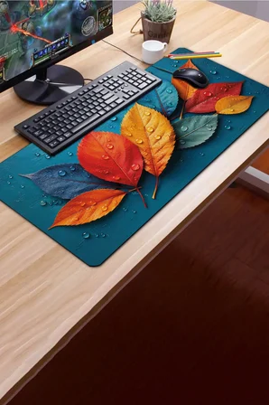 SonicTouch Klavye Mousepad 40x90cm Pürüzsüz Sıvı Geçirmez Kaymaz Taban Renkli Sonbahar Yaprakları