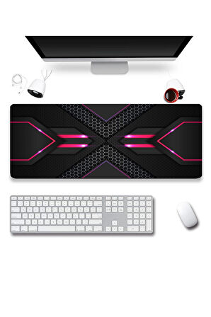 SonicTouch Prizma Kırmızı Petek Gamer Oyuncu Dikişsiz Sıvı Geçirmez Siyah Klavye Mouse Pad 32x70Cm