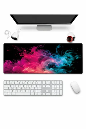 SonicTouch Klavye Mousepad 32x70cm Dikişsiz Pürüzsüz Sıvı Geçirmez Kaymaz Taban Neon Duman Dansı