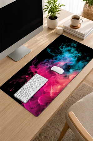 SonicTouch Klavye Mousepad 32x70cm Dikişsiz Pürüzsüz Sıvı Geçirmez Kaymaz Taban Neon Duman Dansı