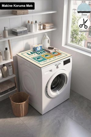Valerine Life Çamaşır Kurutma Makinesi Üstü Düzenleyici Matı Sıvı Geçirmez Örtü Retro Çamaşır Günü
