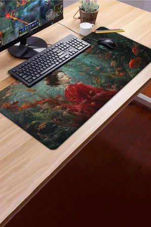 SonicTouch Klavye Mousepad 40x90cm Dikişsiz Pürüzsüz Sıvı Geçirmez Kaymaz Taban Kızıl Akvaryum