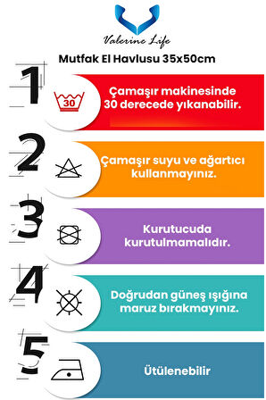 Valerine Life Sevgiyle Pişti Mutfak Kurulama Fırın Beyaz El Havlusu %100 Pamuklu 35x50cm 2 Adet