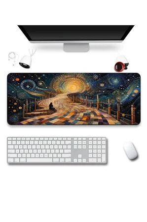 SonicTouch Klavye Mousepad 40x90cm Dikişsiz Pürüzsüz Sıvı Geçirmez Kaymaz Taban Kozmik Mozaik Yol