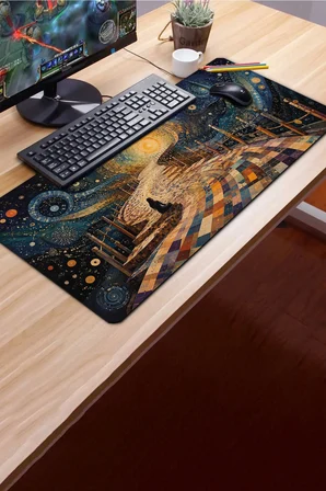 SonicTouch Klavye Mousepad 40x90cm Dikişsiz Pürüzsüz Sıvı Geçirmez Kaymaz Taban Kozmik Mozaik Yol
