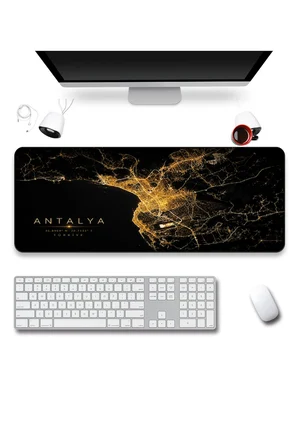SonicTouch Klavye Mousepad 40x90cm Pürüzsüz Sıvı Geçirmez Kaymaz Taban Antalya Gece Haritası