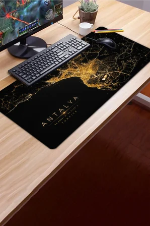 SonicTouch Klavye Mousepad 40x90cm Pürüzsüz Sıvı Geçirmez Kaymaz Taban Antalya Gece Haritası