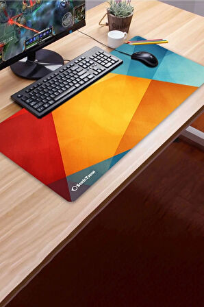 SonicTouch UltraGrand Geometrik Renkler Gamer Oyuncu Xxl Sarı Kırmızı Klavye Mouse Pad 40x90Cm