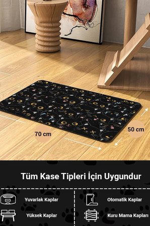 MAtGo Pati Kedi Köpek Beslenme Matı 50x70cm Su Geçirmez Mama Kabı Altı Paspası Kara Kedi Curcunası