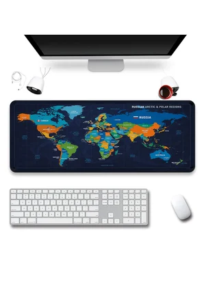 SonicTouch Klavye Mousepad 40x90cm Pürüzsüz Sıvı Geçirmez Kaymaz Taban Renkli Dünya Haritası