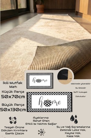 Valerine Life Mutfak Yolluğu Halısı Home Tezgah Önü Paspası İkili Kilim Takımı Döküntülere Estetik Çözüm Matı