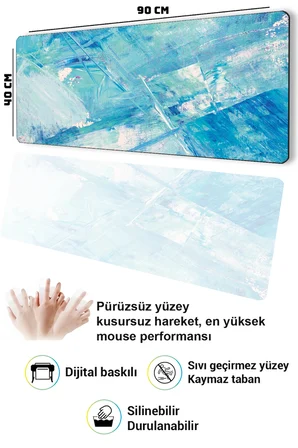 SonicTouch Klavye Mousepad 40x90cm Dikişsiz Pürüzsüz Sıvı Geçirmez Kaymaz Taban Mint Fırtınası