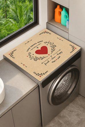 Valerine Life Çamaşır Kurutma Makinesi Üstü Düzenleyici Matı Sıvı Geçirmez Örtü Sevgi Burada Büyür