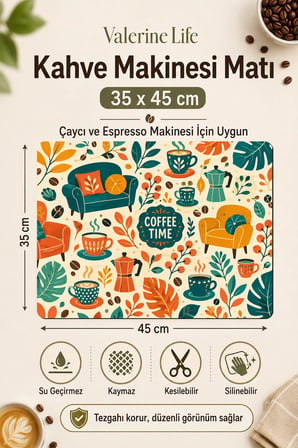 Valerine Life Kahve Espresso Makinesi Matı 35x45cm Çaycı Pad Su Geçirmez Coffee Lounge