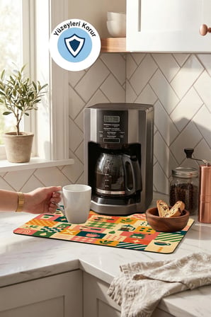 Valerine Life Kahve Espresso Makinesi Matı 35x45cm Çaycı Pad Su Geçirmez Café Patchwork