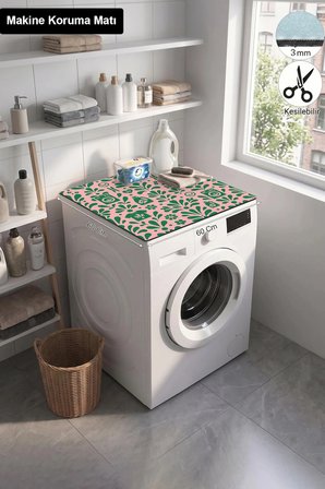 Valerine Life Çamaşır Kurutma Makinesi Üstü Düzenleyici Mat Sıvı Geçirmez Örtü Mercan Çiçekli Yıkama