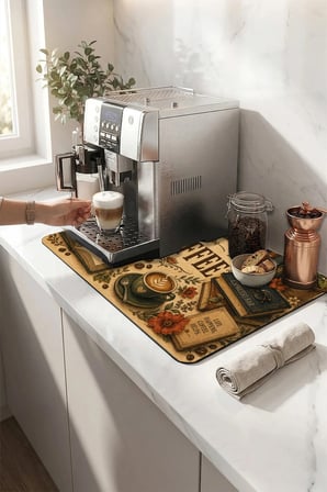 Valerine Life Kahve Espresso Makinesi Matı 35x45cm Çaycı Pad Su Geçirmez Chrysanthemum Coffee