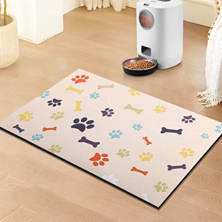 MAtGo Pati Renkli Kemikler Beslenme Matı Kaymaz Sıvı Geçirmez Kedi Köpek Mama Paspası 50x70cm