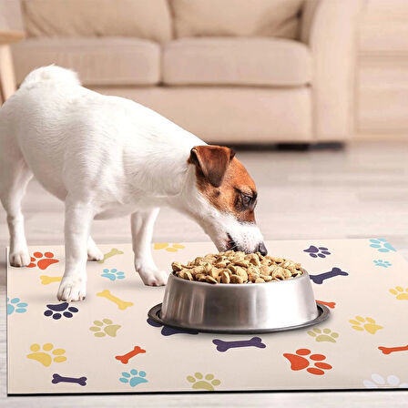 MAtGo Pati Renkli Kemikler Beslenme Matı Kaymaz Sıvı Geçirmez Kedi Köpek Mama Paspası 50x70cm