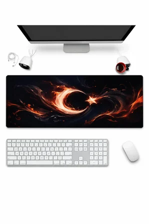 SonicTouch Klavye Mousepad 32x70cm Dikişsiz Pürüzsüz Sıvı Geçirmez Kaymaz Taban Alev Hilali