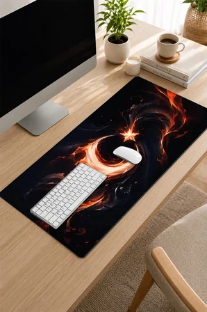 SonicTouch Klavye Mousepad 32x70cm Dikişsiz Pürüzsüz Sıvı Geçirmez Kaymaz Taban Alev Hilali